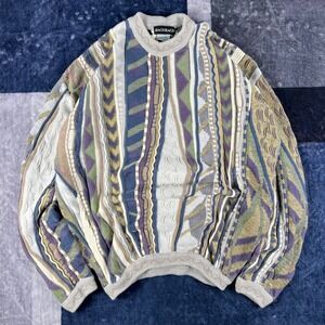 Bachrach‎ Mens XL 3D Knit Sweater Vintage Coogi Style Cotton Abstract Multicolor